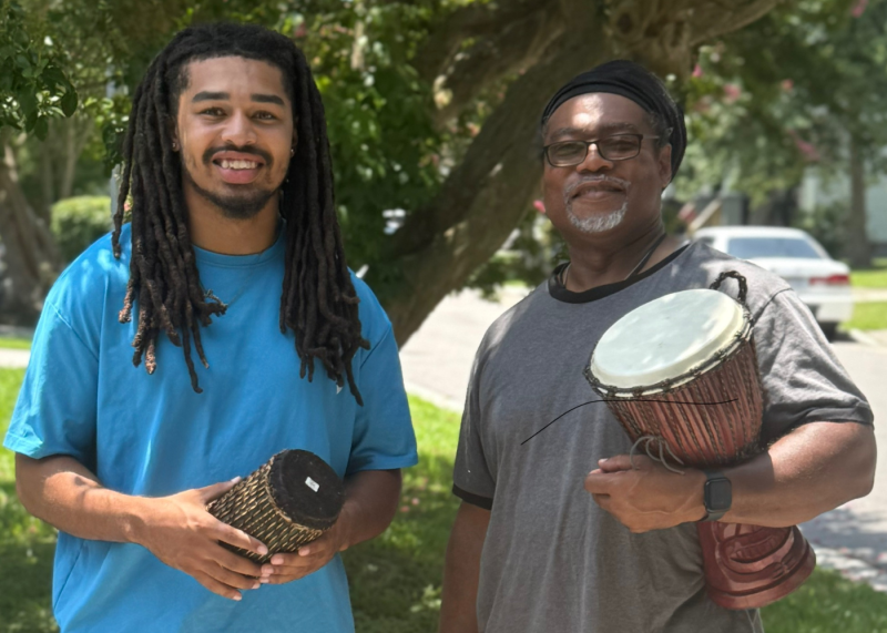 One World Beats performers JuJu Drum and Gary G Garlic Jr.